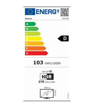 Hisense 85U7NQ Mini LED TV - Éblouissante image UHD de 85