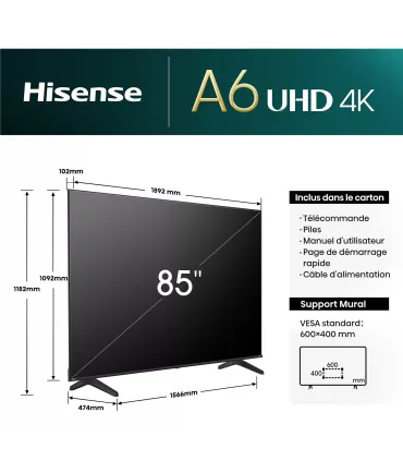 Hisense 85A6N : expérience immersive de télévision intelligente 85