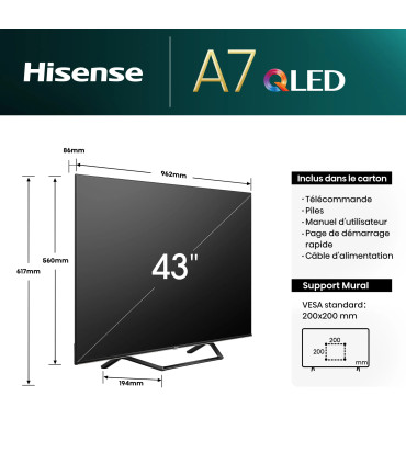 Hisense 43A7NQ 43 QLED UHD TV - Qualité d'image époustouflante