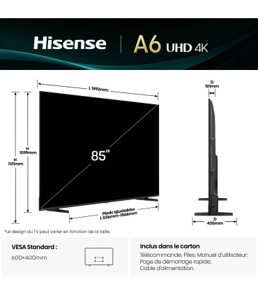 Découvrez l'immersion totale avec le Hisense 85A6Q 85" 4K UHD LED