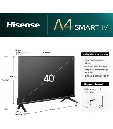 Découvrez l'éclat de Hisense 40A4N 40" Full HD LED pour une expérience visuelle ultime