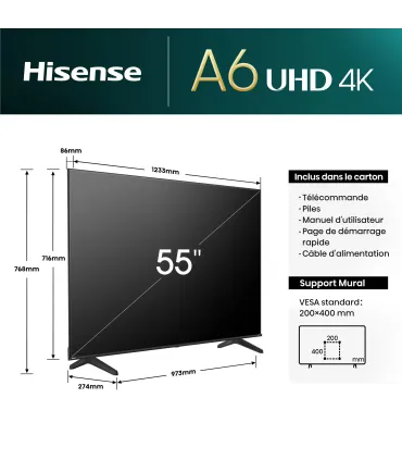 Découvrez le Hisense 55A6N 55" 4K UHD LED pour une expérience TV inégalée