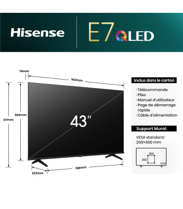 Découvrez la clarté 4K avec le Hisense 43E77Q QLED UHD de 43 pouces