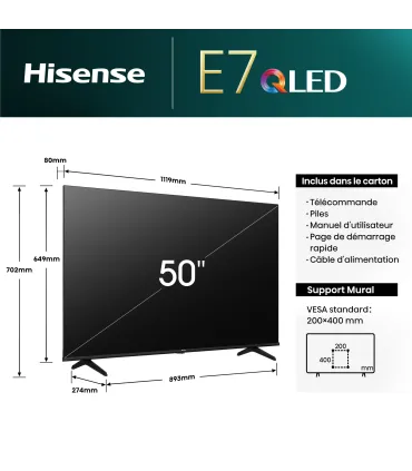 Hisense 50E77NQ 50" 4K UHD QLED TV avec Dolby Vision et HDR10+