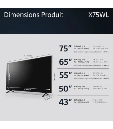 Sony Bravia KD-65X75WL 65" 4K UHD LED – Smart TV, Google TV, HDR, 4K X-Reality PRO | Prix, Avis & Livraison Rapide