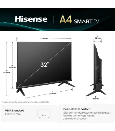 Hisense 32A4Q 32" HD LED – TV Compacte, Dolby Audio, Smart TV VIDAA | Prix, Avis & Achat en Ligne