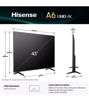 Hisense 43A6Q 43" 4K UHD LED – TV 4K HDR, Dolby Vision & DTS, Smart TV – Meilleur Prix et Livraison Rapide