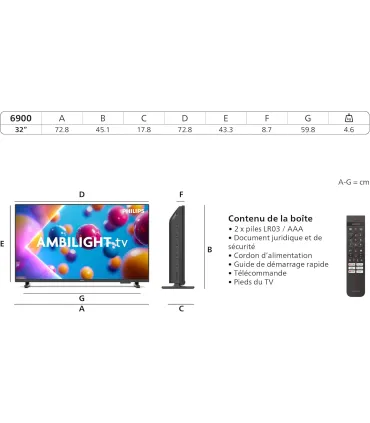 Philips Ambilight 32PFS6900 32" – TV LED Full HD | Ambilight, Smart TV, HDMI/USB | Prix et Avis