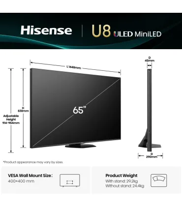 Hisense 65U8Q 65" 4K UHD Mini‑LED – TV 4K HDR, Quantum Dot, 120Hz | Meilleur Prix & Avis