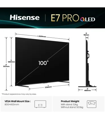 Hisense 100E7Q Pro 100" – TV 4K UHD QLED | 120Hz, Dolby Vision & Atmos | Smart TV – Prix, Avis & Achat en Ligne
