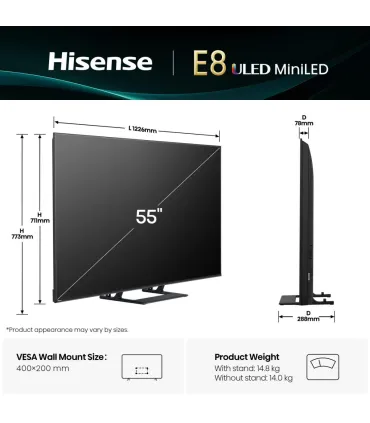 Hisense 55E8Q 55" 4K UHD Mini‑LED – TV QLED 120Hz, Dolby Vision & Atmos, HDMI 2.1 | Prix, Avis & Achat rapide