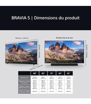 Sony Bravia 5 K75XR55BP 75" 4K UHD MiniLED – TV 4K HDR, Smart TV Google, HDMI eARC | Prix & Avis