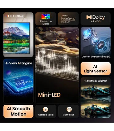 Hisense 55E8Q 55" 4K UHD MiniLED – TV QLED Mini‑LED 120Hz, Dolby Vision/Atmos, HDMI 2.1 | Prix et Avis