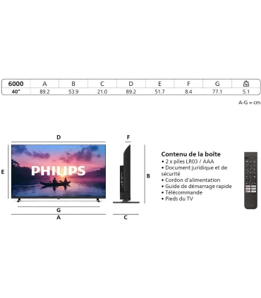 Philips 40PFS6000/12 40" TV LED Full HD – Smart TV, HDMI/USB, Design Slim | Prix & Avis