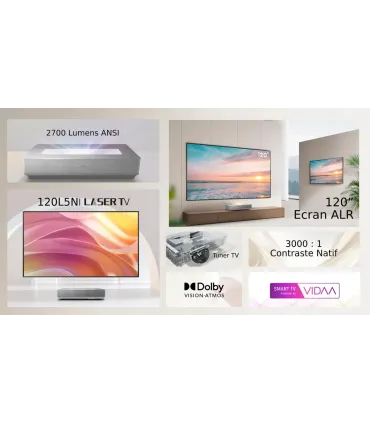 Laser TV 120" Hisense 120L5ND – Projecteur 4K UHD, HDR, Ultra Short Throw, 2700 Lumens | Prix, Avis & Achat en Ligne