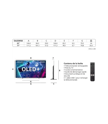 TV OLED+ 65" 65OLED950/12 – 4K UHD, HDR10+, Ambilight, Android TV | Son premium | Prix et avis en ligne
