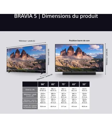 Sony Bravia 5 K65XR55B 65" 4K UHD Mini LED TV | HDR, 120 Hz, Google TV | Meilleur prix et avis