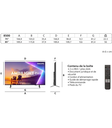 Philips 85PUS8510/12 85" 4K UHD QLED – TV Smart Android, HDR10+, Dolby Vision/Atmos, P5 Perfect Picture | Meilleur prix et livra