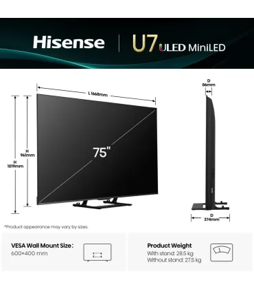 Hisense 75U7Q 75" 4K UHD ULED — TV LED 75 pouces, Smart TV, HDMI 4K, Dolby Atmos