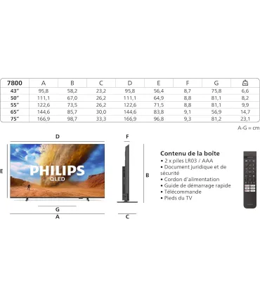 Philips 50PUS7800/12 - TV 50" 4K UHD QLED | Meilleur Prix Garanti